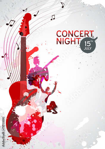 Spatter music background with guitar and concert silhouette