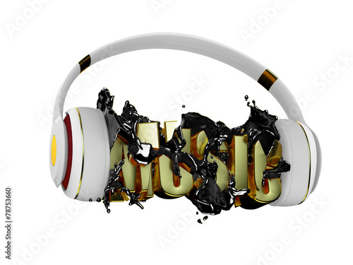 black liquid from the headphones breaks inscription music. #78753660