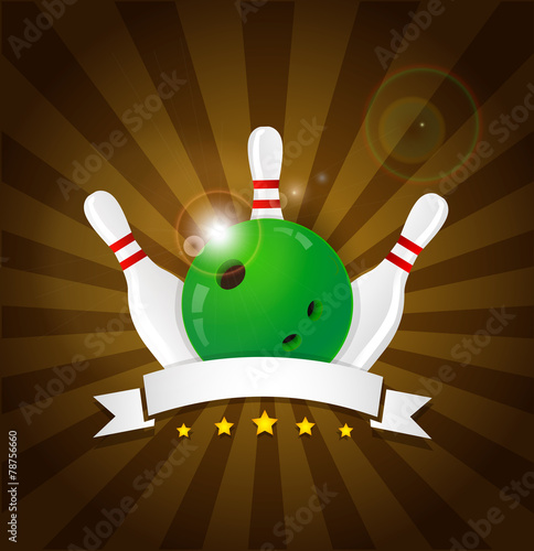 Bowling ball with skittles and white label