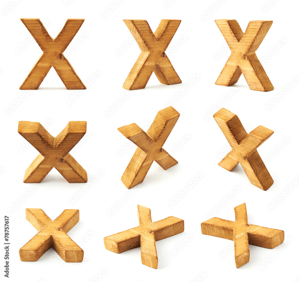 Set of nine block wooden letters isolated Set of nine block wooden letters isolated