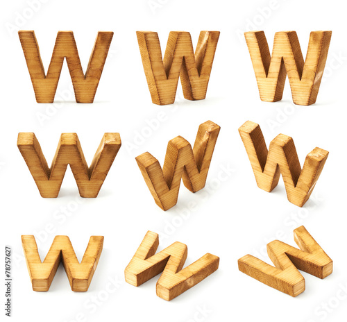 Set of nine block wooden letters isolated
