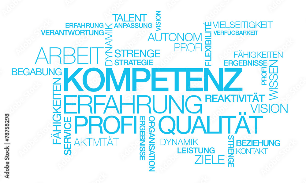 Fototapeta premium Kompetenz Erfahrung Arbeit TagCloud Wörter grafik blau