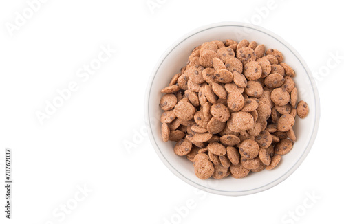 Fototapeta Naklejka Na Ścianę i Meble -  Chocolate flavored breakfast cereal in a white bowl 