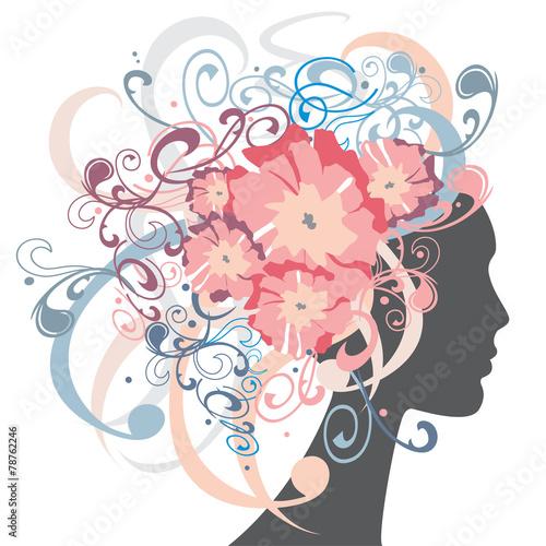 Woman with flowers and ornaments in hair