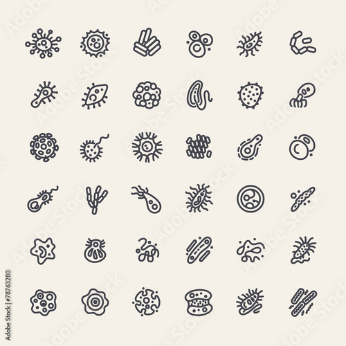 Set of 36 Icons with Bacteria and Germs