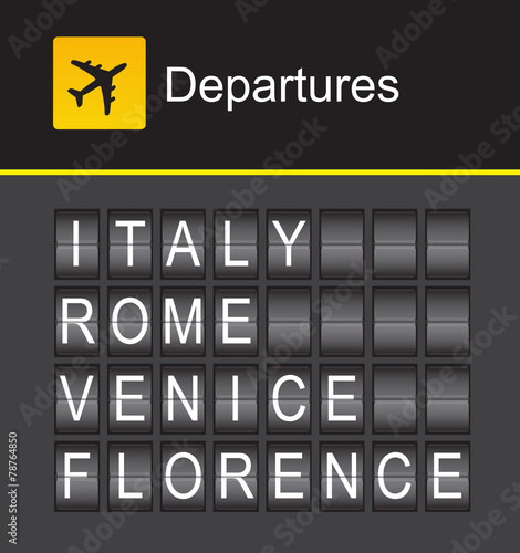 Italy flip alphabet airport departures, Rome, Venice, Florence