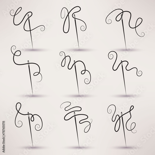 needle and thread icon vector set in flat style.