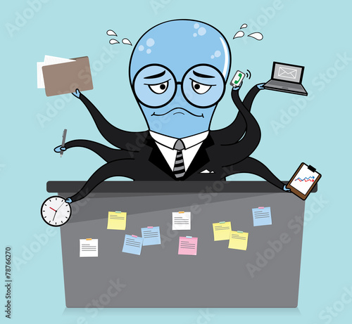 Very busy business man cartoon, business concept