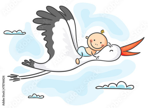 Stork carrying a baby