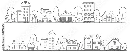 Trees and houses in a row for your frame
