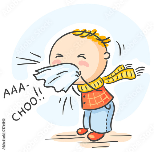 Child has got flu and is sneezing