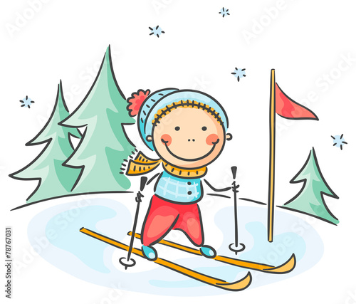 Boy's winter activities skiing