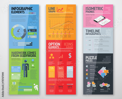 Colorful infographics in well arranged templates ready for use