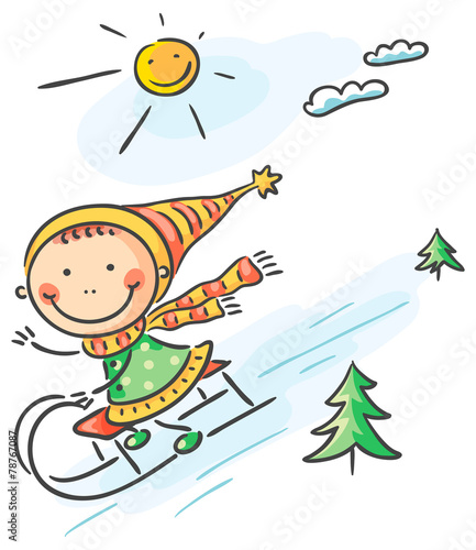 Girl's winter activities sledging
