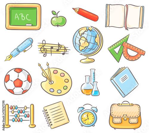 Set of 16 school thing representing different subjects