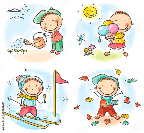 Boy's activities during the four seasons
