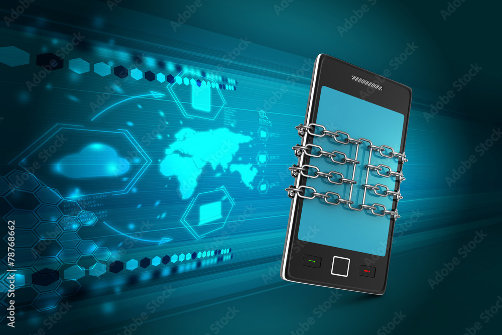 Smart phone with chain, safety concept Smart phone with chain, safety concept