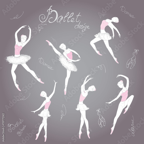 Set ballet dancers, hand drawn background
