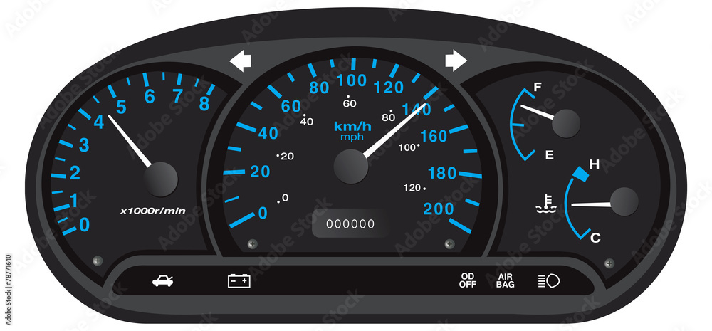 Fototapeta premium Black and blue car dashboard