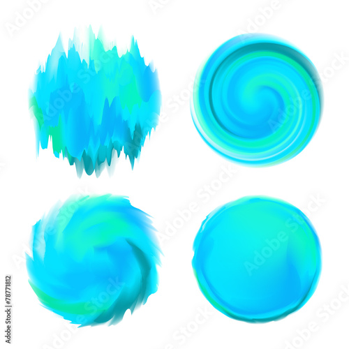 Abstract Round Watercolor Backgrounds in Shades of Blue on White