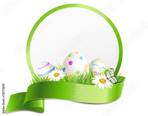 Ostereier mit Schild und Banderole