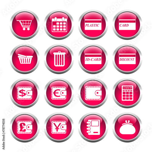 Set of buttons for web, shopping, currency, purses.