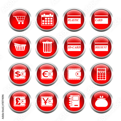 Set of buttons for web, shopping, currency, purses.
