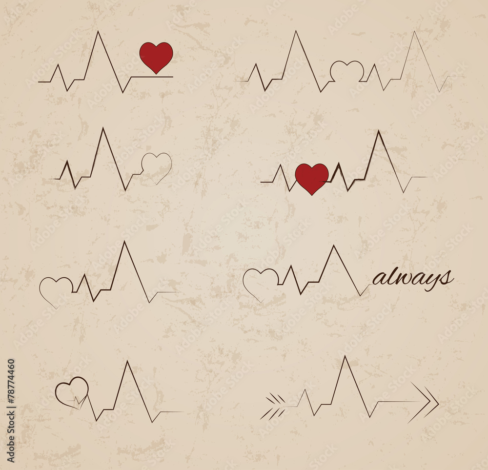 Collection of vector heartbeat tattoo designs Stock Vector | Adobe ...