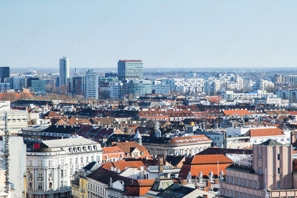 Obraz premium Aerial view of Zagreb center from Lotrscak tower
