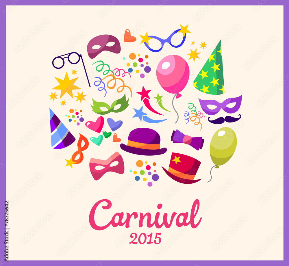 Illustration festive banner with carnival colorful icons  vector