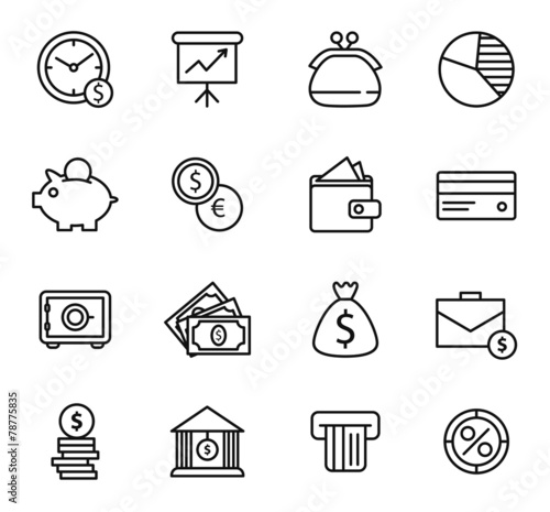 Finance and bank Icon Set.