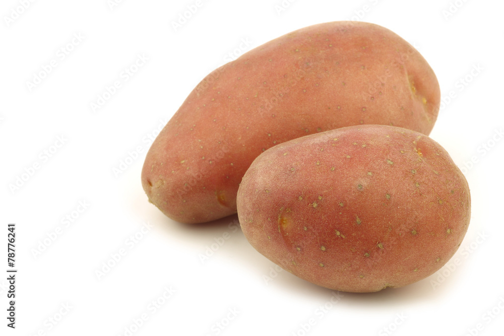 some whole red small potatoes on a white background some whole red small potatoes on a white background