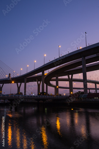 Fototapeta Naklejka Na Ścianę i Meble -  Night Scene Bhumibol Bridge, Bangkok, Thailand