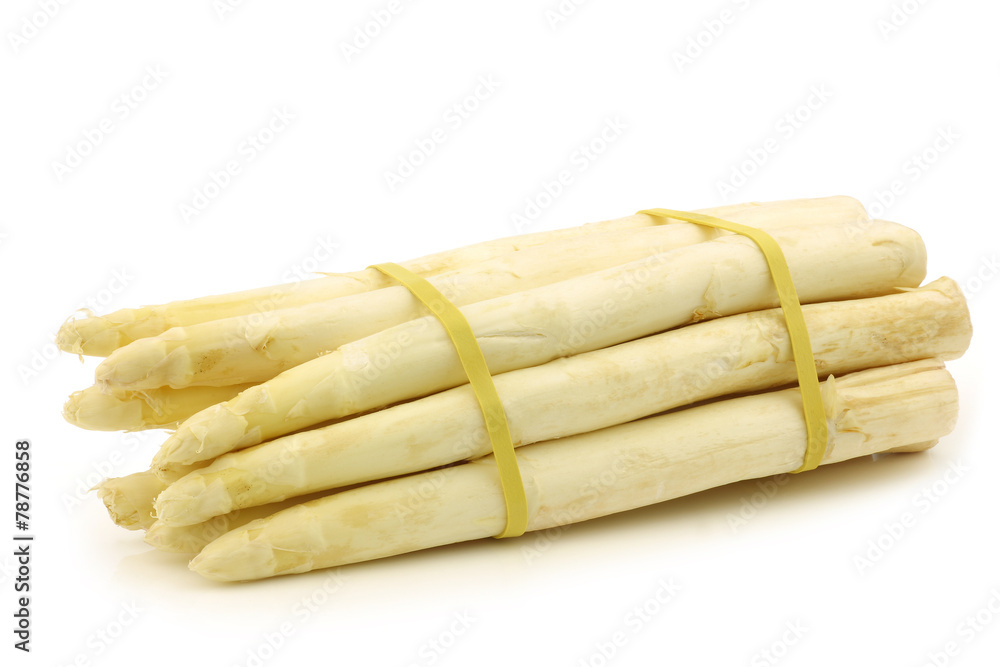 white asparagus shoots in a bundle on a white background white asparagus shoots in a bundle on a white background