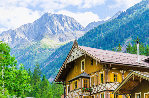 Wooden cottage on the background of the Alps, Zillertal © A.Jedynak