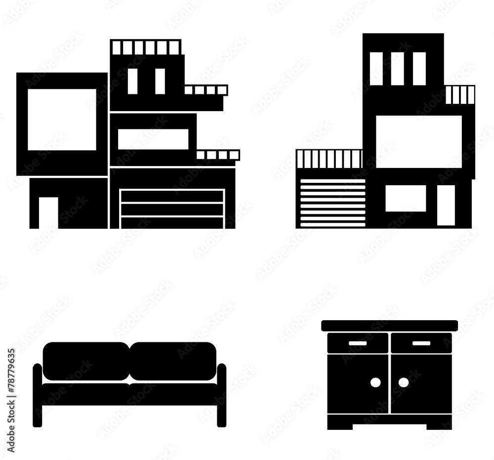 Maison et meubles en 4 icônes Maison et meubles en 4 icônes