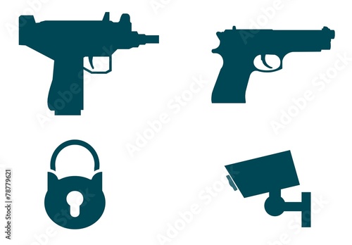 Arme à feu et sécurité en 4 icônes
