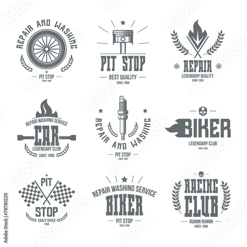 Car races and service badges and logo