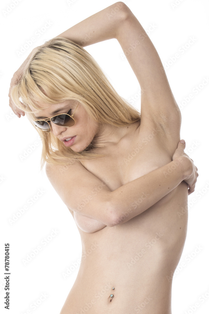 Naklejka premium Naked Young Woman Wearing Sunglasses