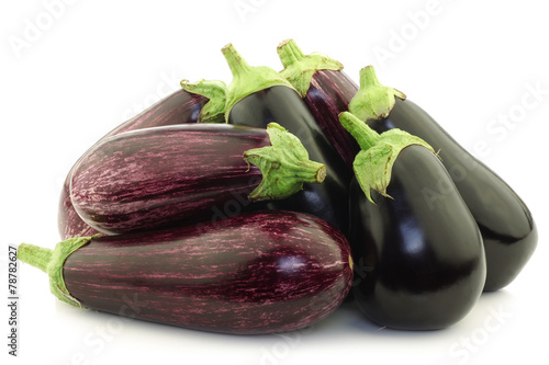 mixed aubergines on a white background