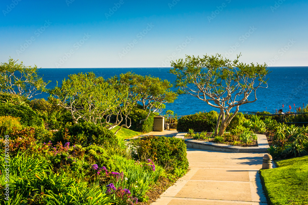 Gardens and trees overlooking the Pacific Ocean at Heisler Park,