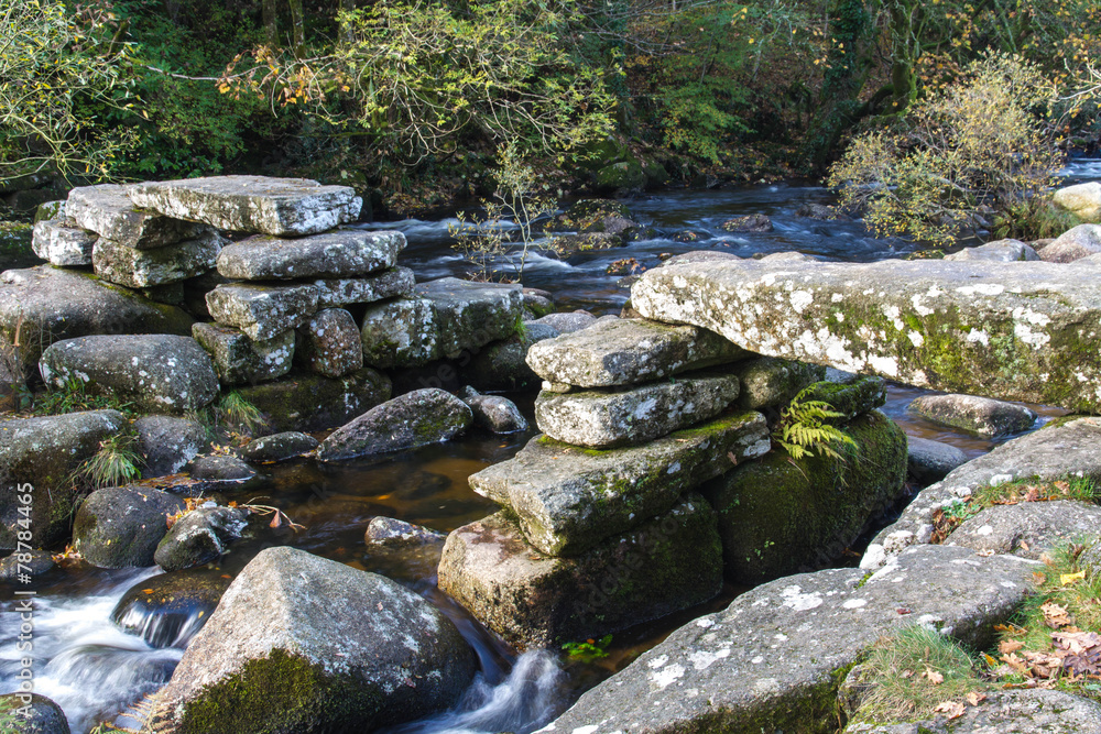 Medieval stone Clapper Bridge, Dartmoor England. Medieval stone Clapper Bridge, Dartmoor England.