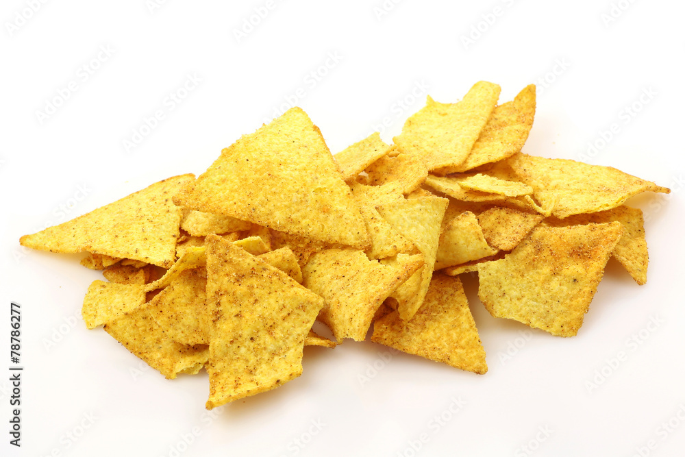 crispy nacho chips on a white background