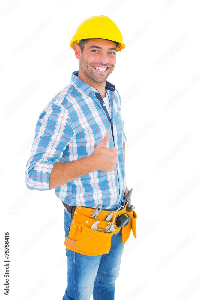 Portrait of smiling handyman gesturing thumbs up Portrait of smiling handyman gesturing thumbs up