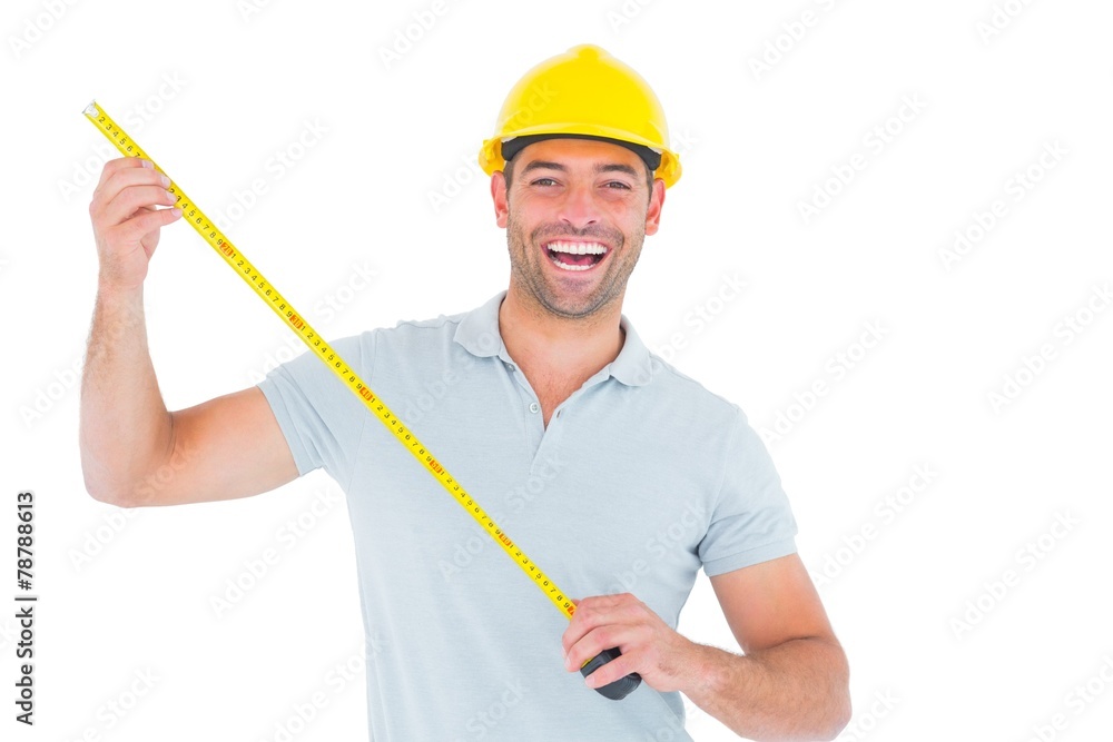 Ταπετσαρία Portrait of cheerful carpenter holding tape measure