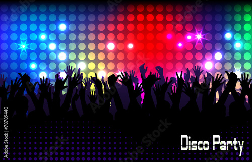 Evening in night club. people against color illumination