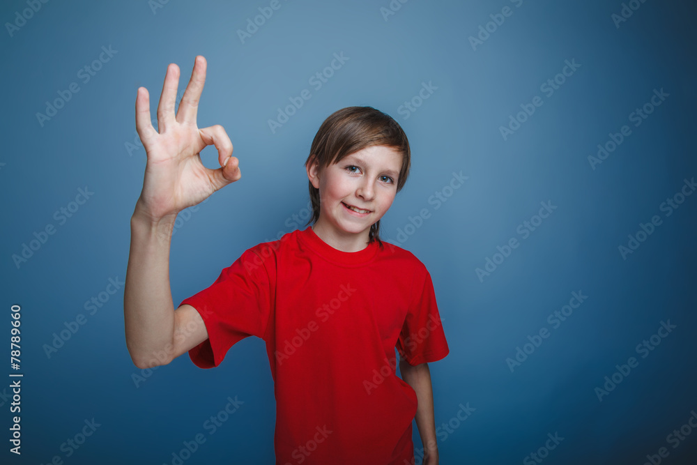 teenager boy twelve years old European appearance showing OK sig teenager boy twelve years old European appearance showing OK sig