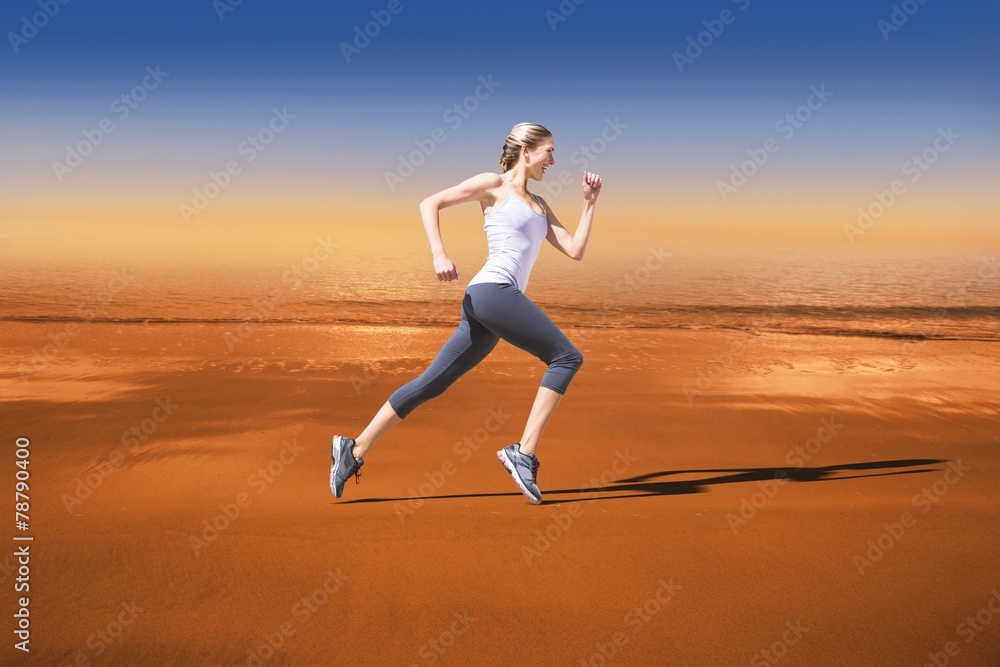 Composite image of pretty fit blonde jogging Composite image of pretty fit blonde jogging