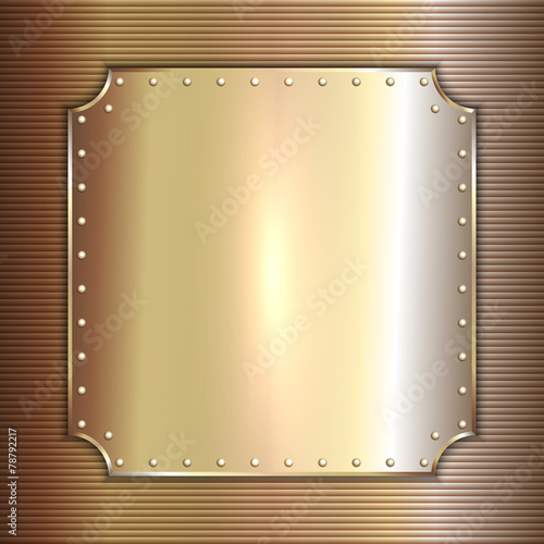 Vector precious metal golden plate with rivets background