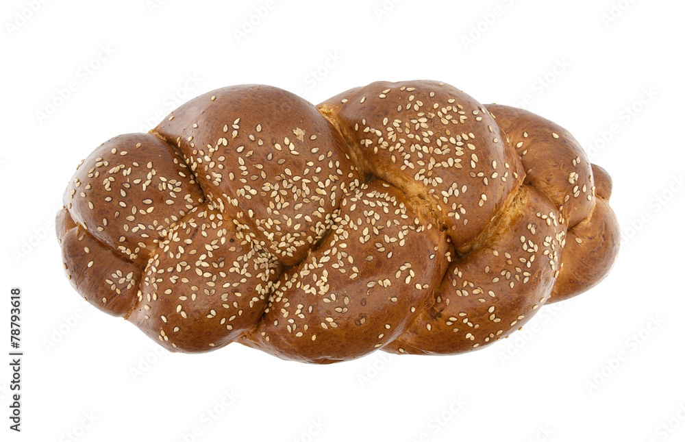 Braided bread  isolated on white background. Top view